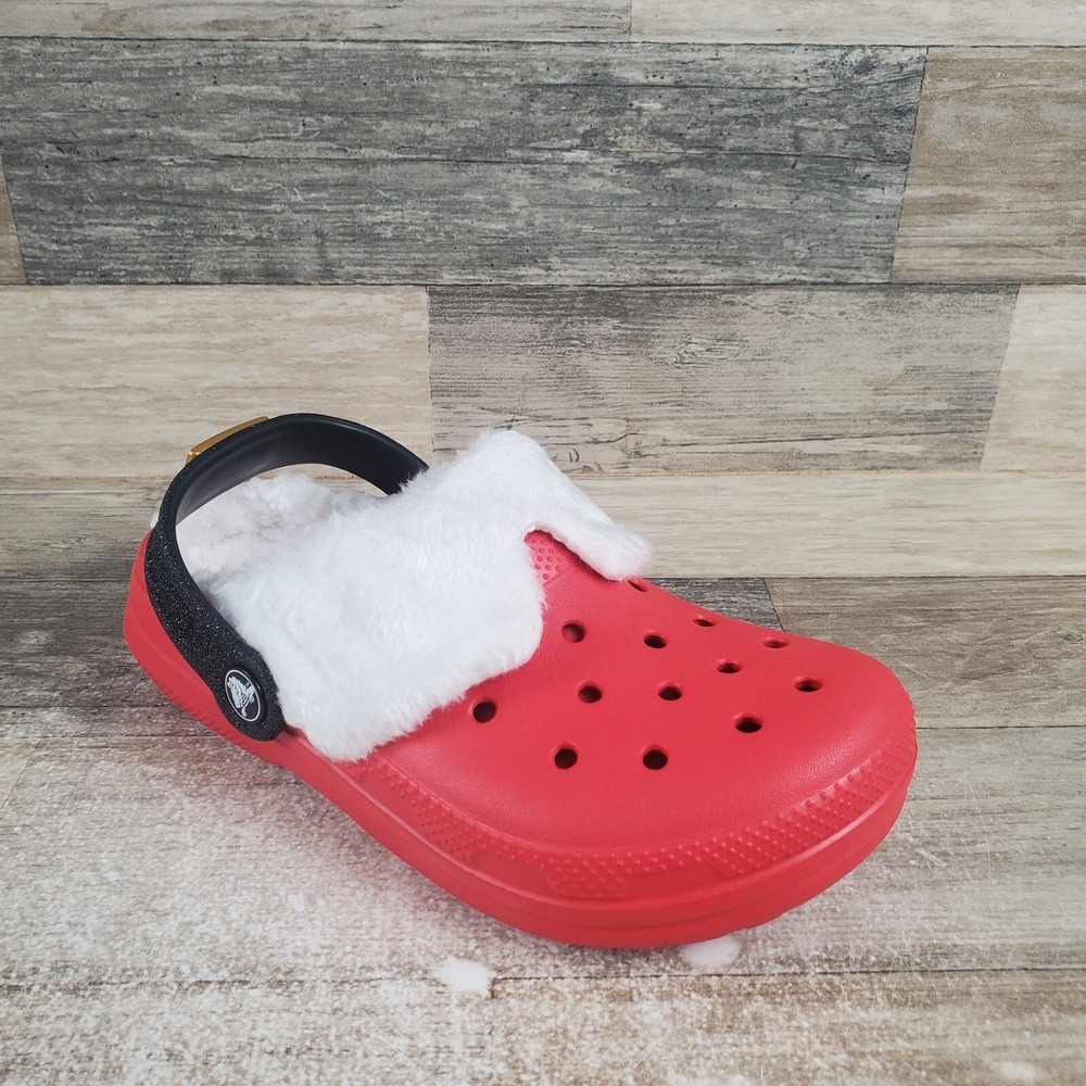 Crocs Classic Lined Santa Kids Clog Sz 2 J2 Red Rubber Slip-On Slingback Shoes